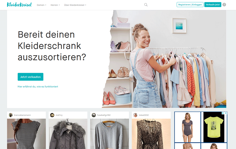 Screenshot der Startseite von KleiderKreisel.de