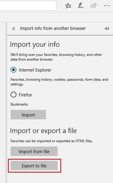 Import- und Export-Menü von Microsoft Edge
