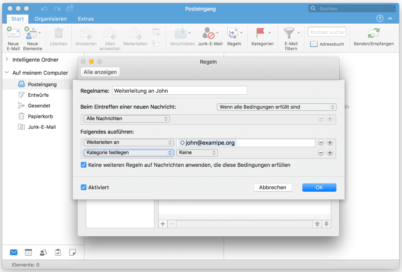 mail in outlook automatisch weiterleiten