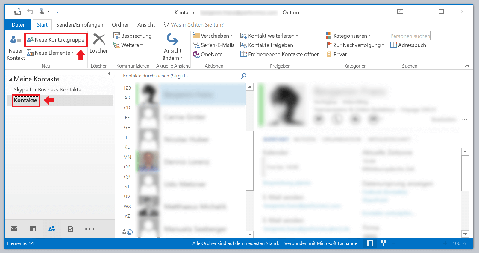 Outlook-Desktop-App: Die Rubrik „Personen“