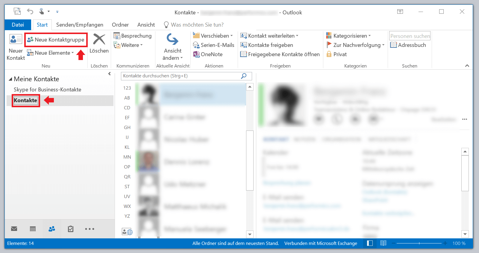 Outlook-Desktop-App: Die Rubrik „Personen“ Outlook-Desktop-App: Die Rubrik „Personen“