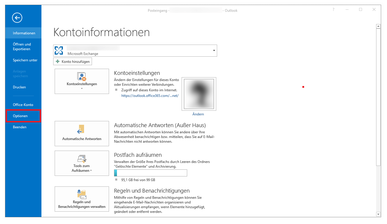 Microsoft Outlook 2016: Registerkarte „Datei“