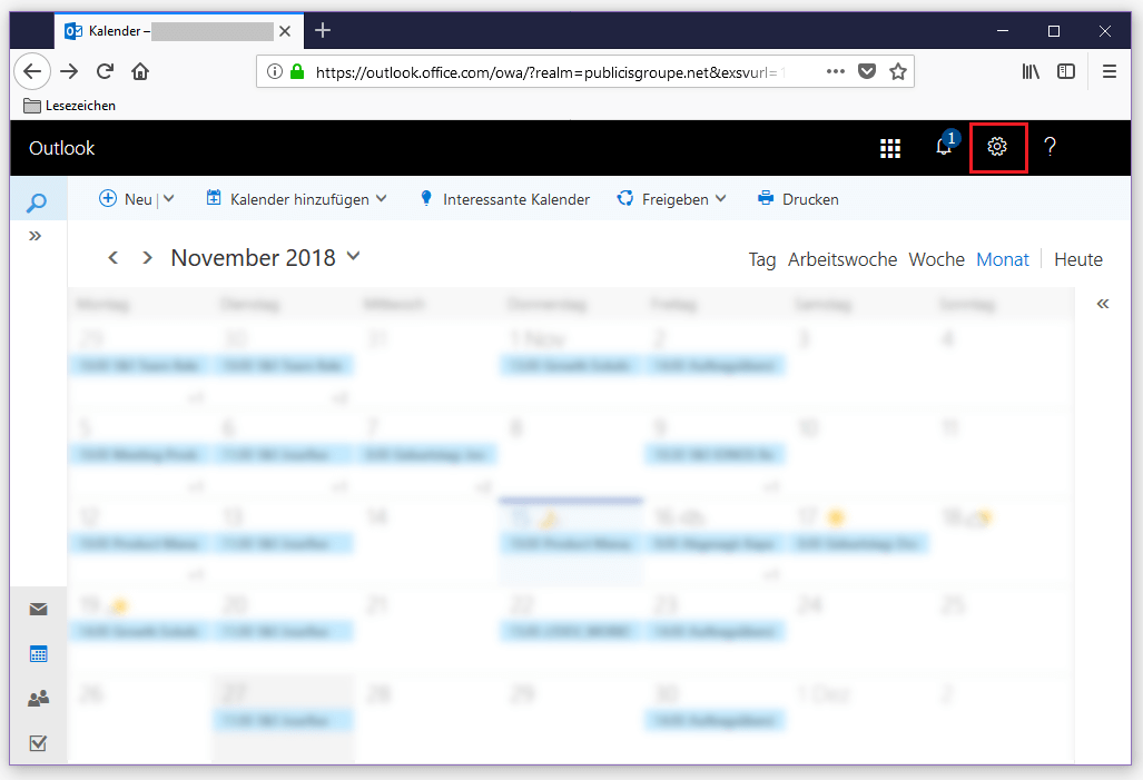 Outlook on the Web: Kalenderansicht ohne Wochennummerierung