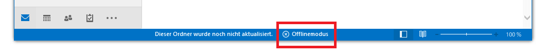 Outlook-Statusleiste: Status „Offline“
