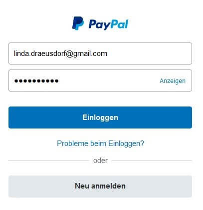PayPal: Log-in-Menü