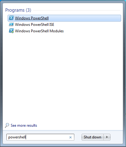 Windows PowerShell in den Suchergebnissen des Windows Explorers