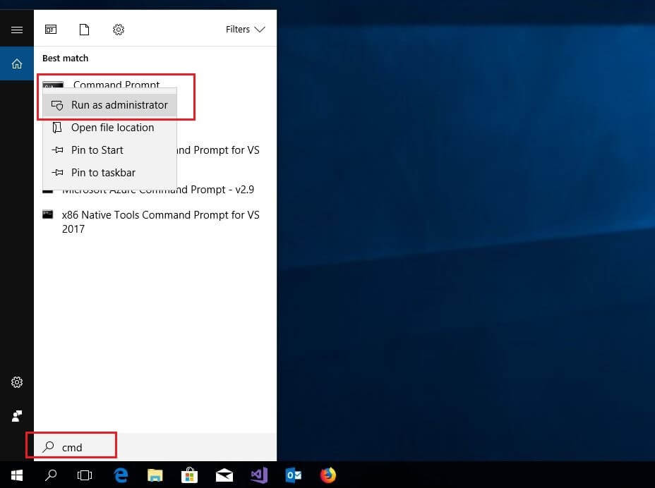 Windows 10: Suchergebnis für den Begriff „cmd“