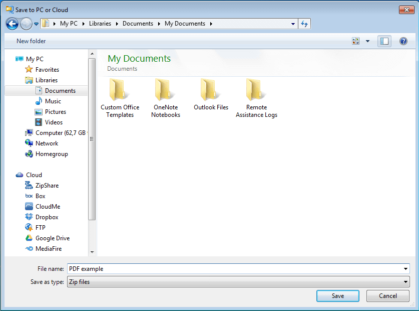 Fenster zur Auswahl des Speicherorts der ZIP-Datei