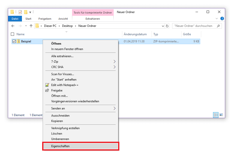 Windows Explorer: Kontextmenü
