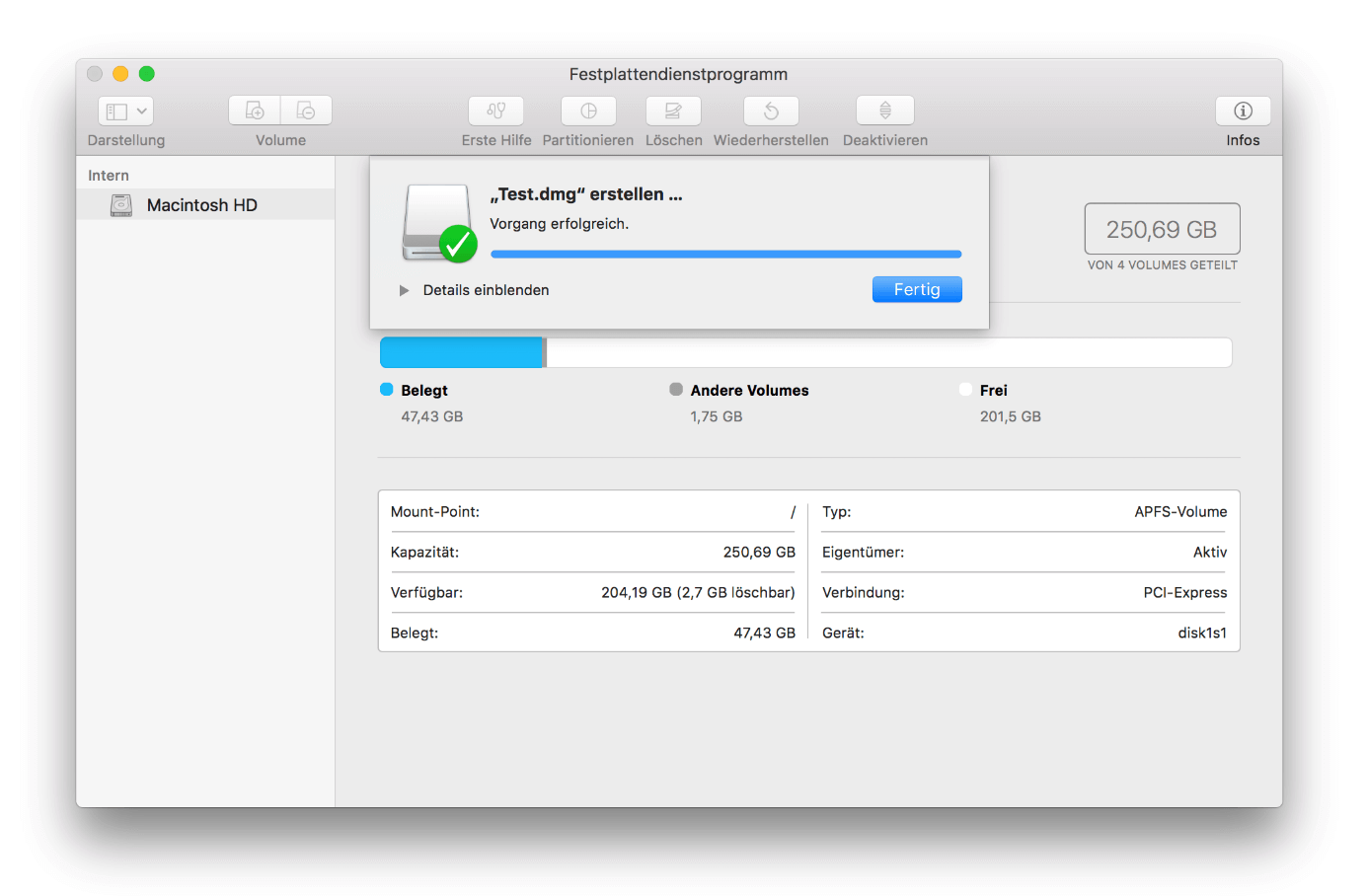 macOS-Festplattendienstprogramm: Statusbalken