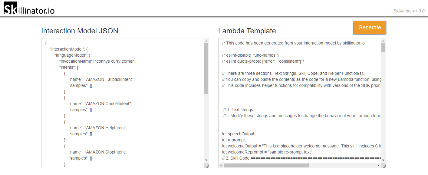 Skillinator.io: Erstellung des Lambda-Templates auf Basis des Interaktionsmodells