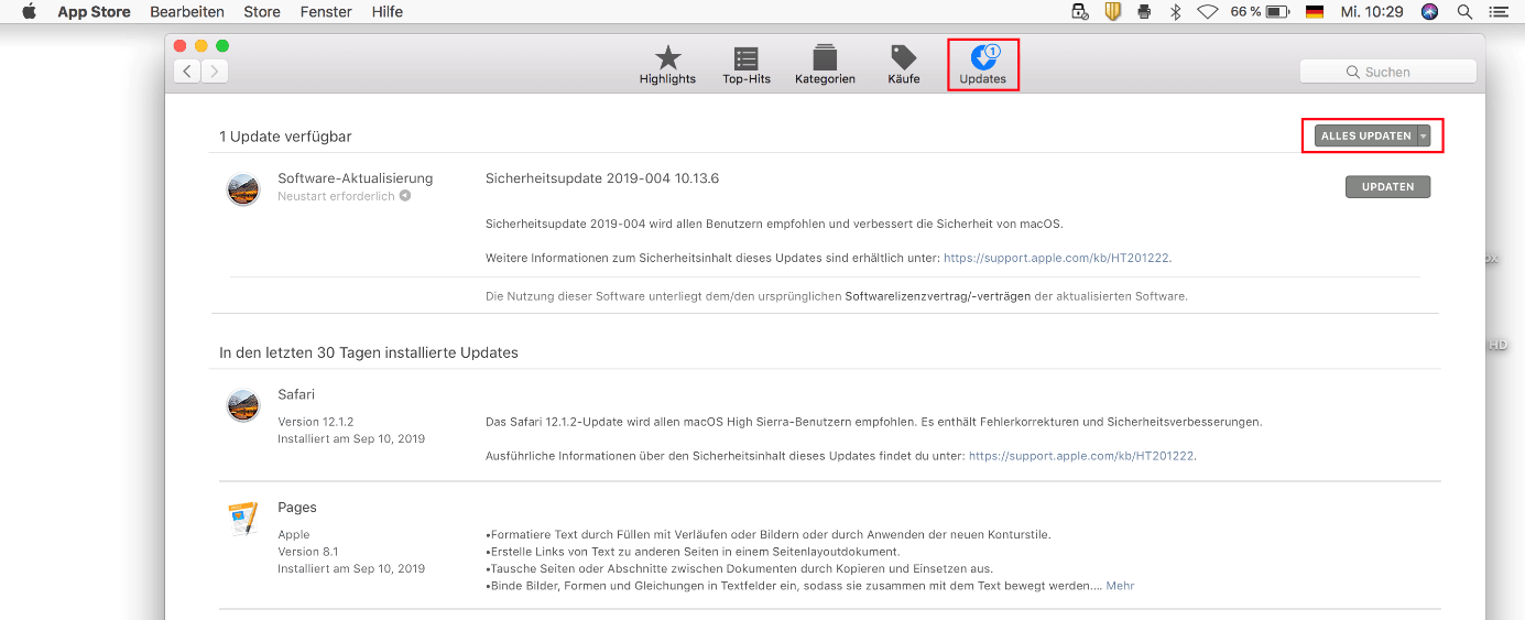 App Store in macOS: Updates