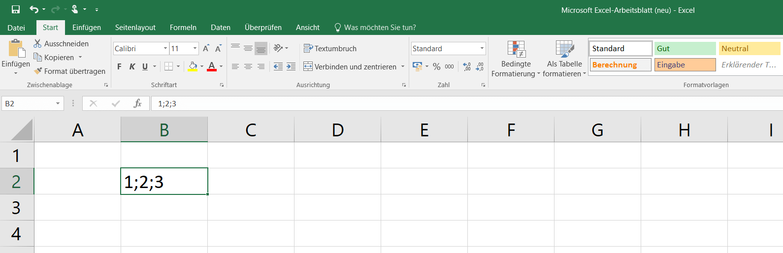 Excel 2016: Beispielzelle mit Trennzeichen (Semikolon)