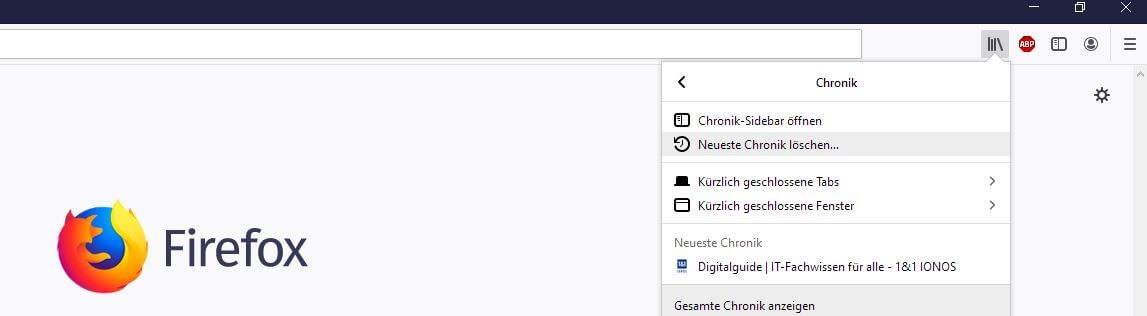 Chronik-Menü in der Firefox-Desktop-Version
