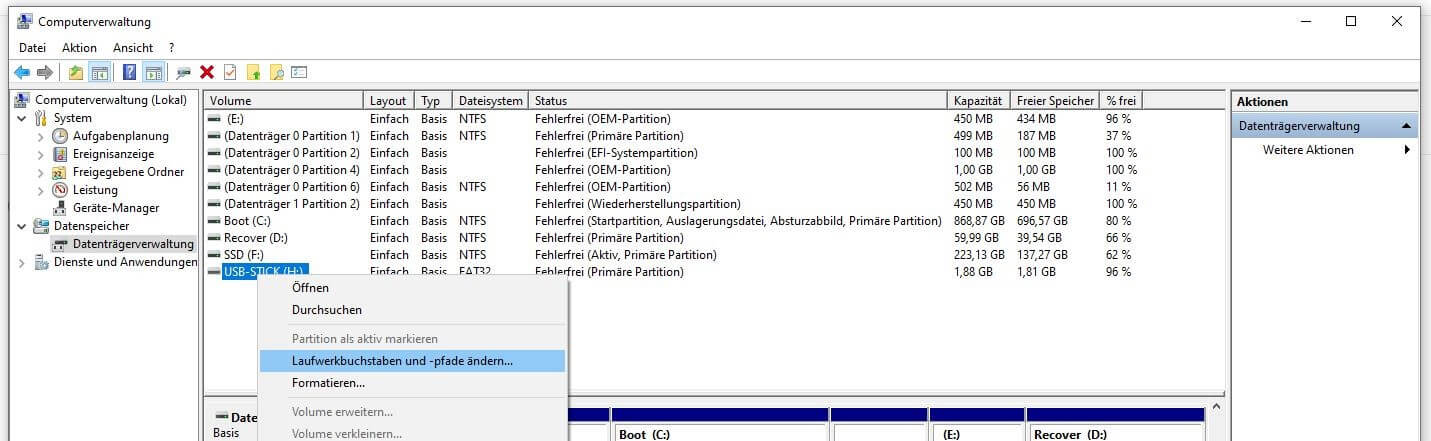 Datenträgerverwaltung in der Windows-10-Computererwaltung