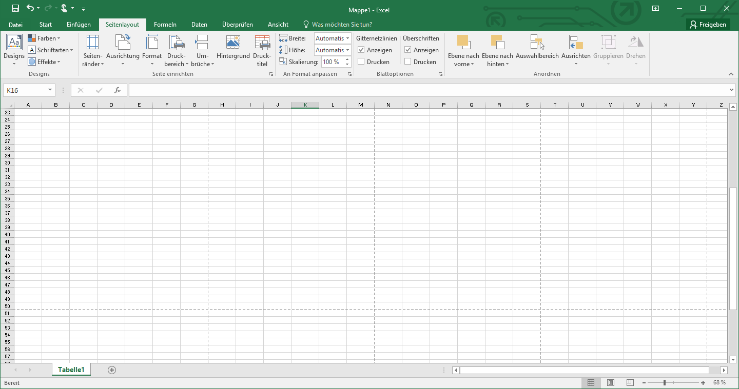 Excel-Druckbereich in einem leeren Tabellenblatt