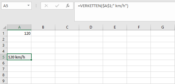 Excel-Funktion VERKETTEN mit Zellbezug und Text