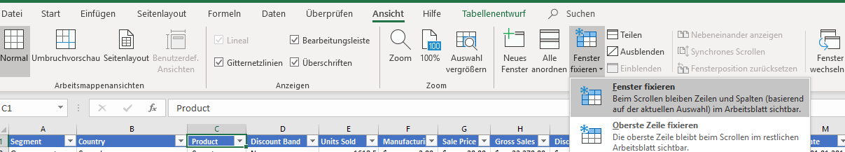 Excel-Spalten-Fixierung mit „Fenster fixieren“