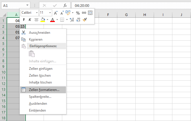 Kontextmenü in Excel