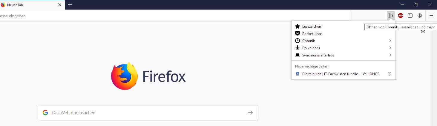 Firefox-Desktop-Menü „Chronik, Lesezeichen und mehr“