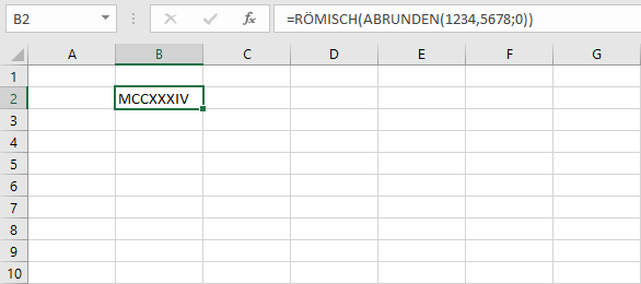 Kombination der Excel-Funktionen ABRUNDEN und RÖMISCH