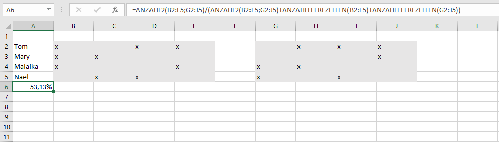 Kombination von ANZAHL2 und ANZAHLLEERZELLEN in Excel