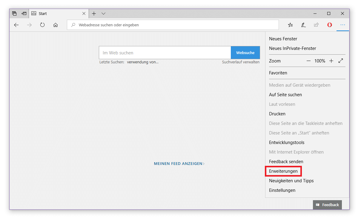 Microsoft Edge: Browsermenü