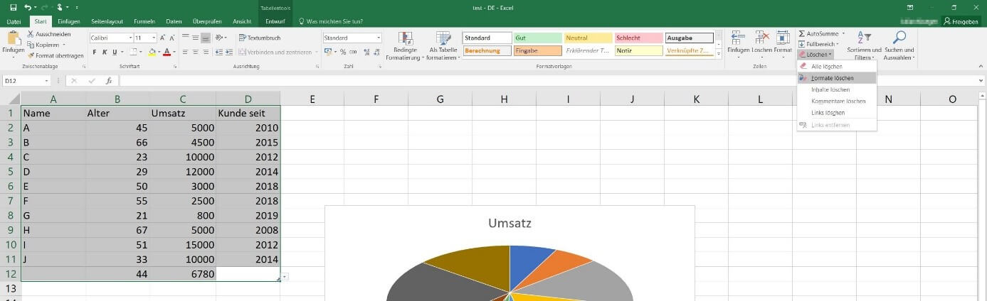 Microsoft Excel 2016: Format löschen