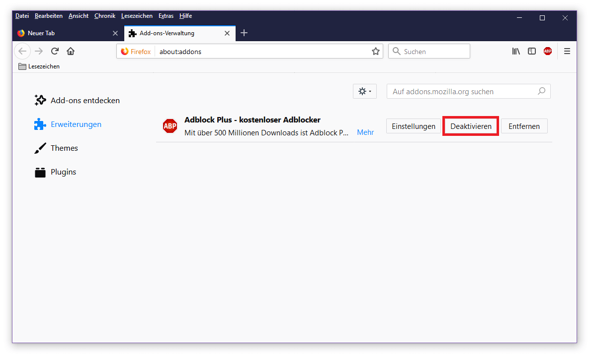 Mozilla Firefox: Übersicht der installierten Browsererweiterungen