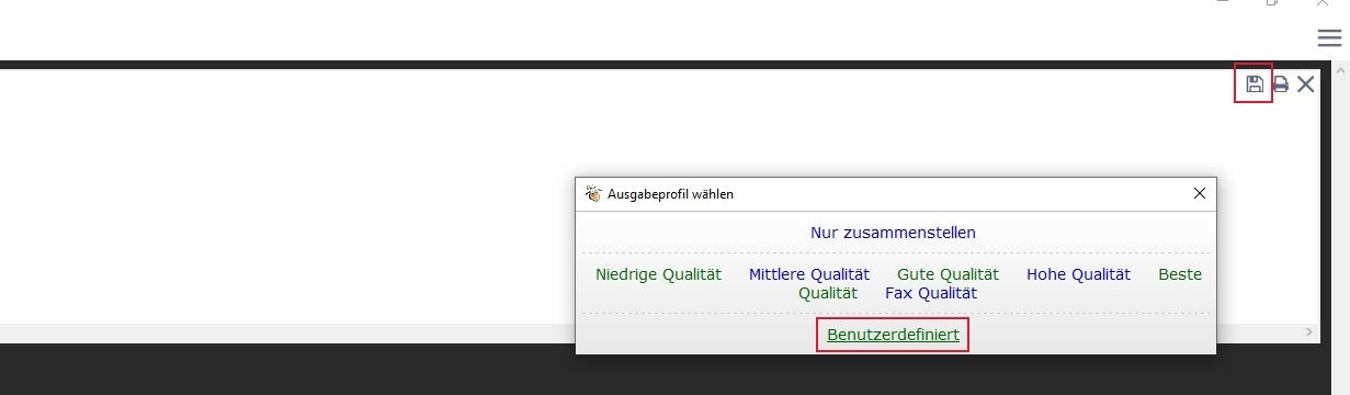 PDF24 Creator: „Ausgabeprofil wählen“-Fenster
