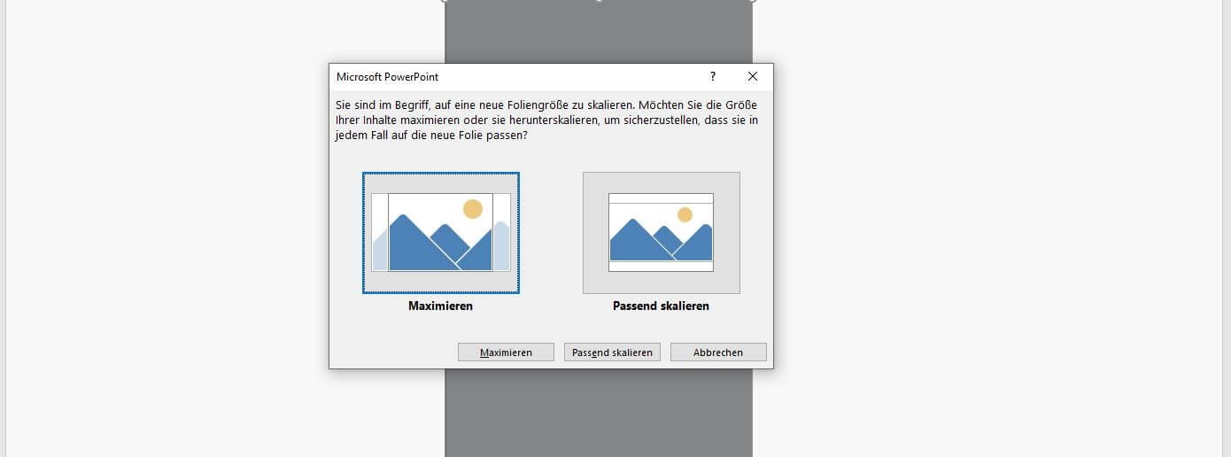 PowerPoint-Dialog: Größenskalierung bei Formatänderung