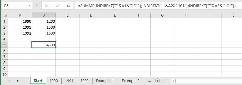 Summenfunktion mit Werten aus mehreren Tabellenblättern