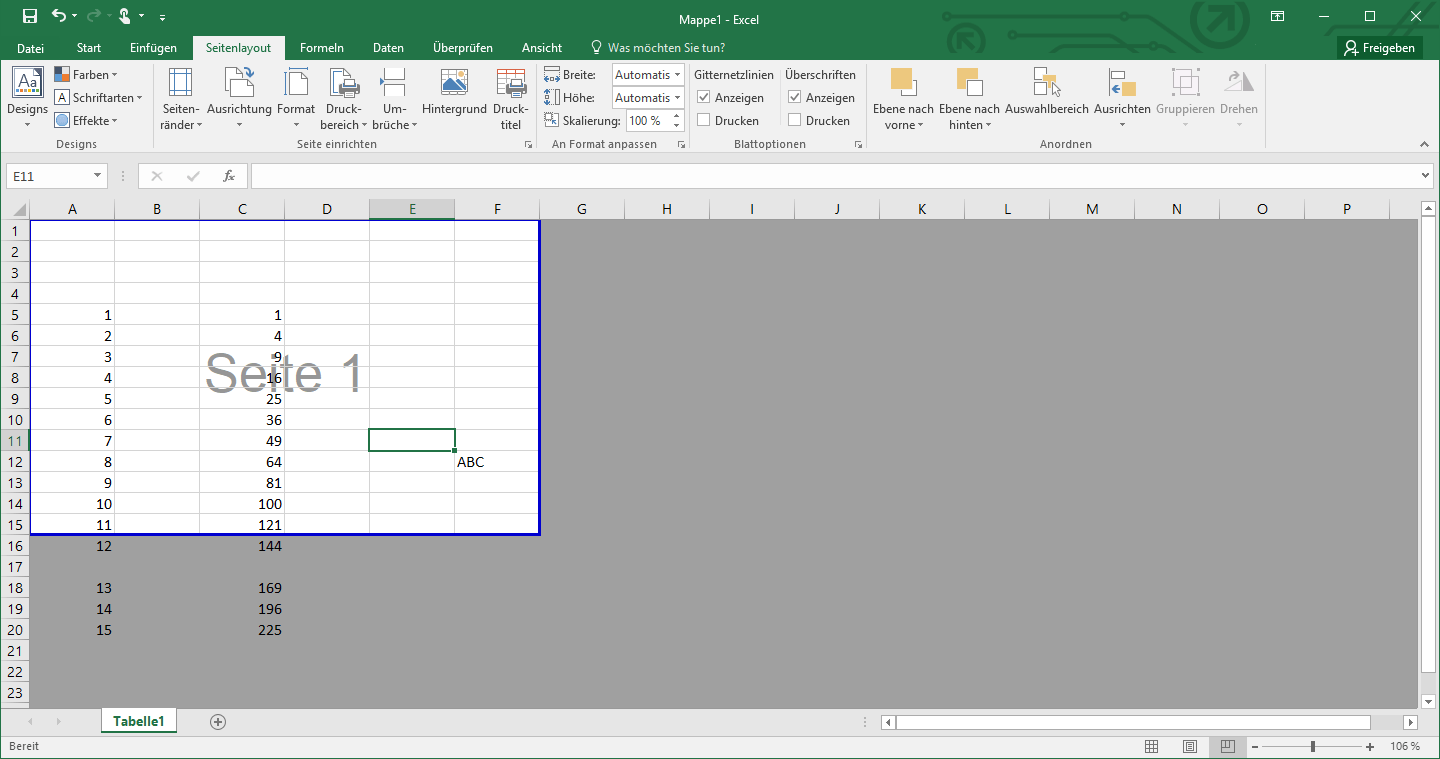 Umbruchvorschau in Excel