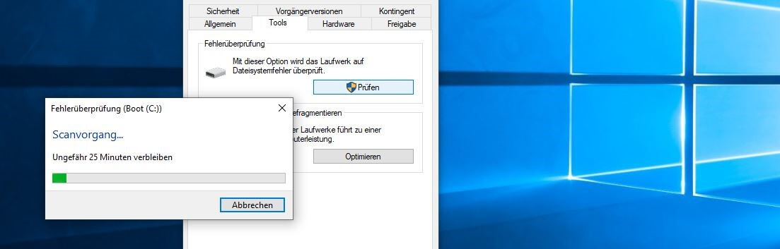 Windows-Laufwerk-Überprüfung auf Dateisystemfehler
