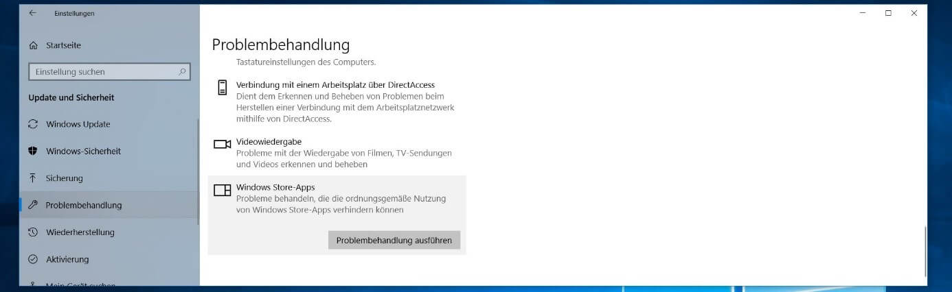 Windows 10: Problembehandlung „Windows Store-Apps“