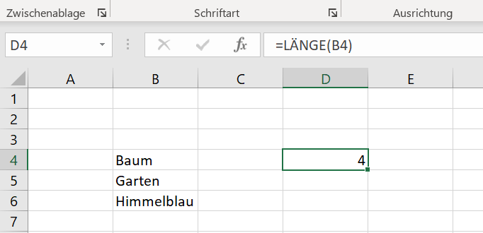 Excel-LÄNGE-Funktion mit Bezug zu erster Zelle