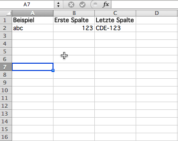 Excel: Ausgewählte Spalte „A“