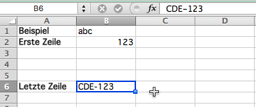 Excel: Auswahl einer Zeile