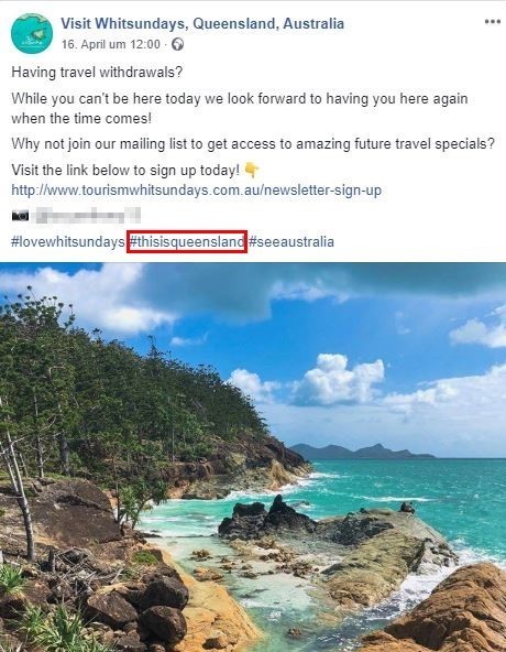 Hashtag-Marketing: Facebook-Account „Visit Whitsundays”
