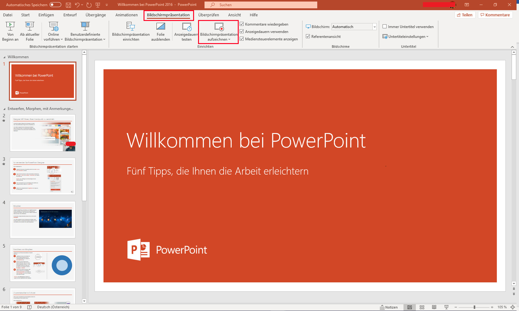PowerPoint 2016 – Bildschirmpräsentation-Reiter