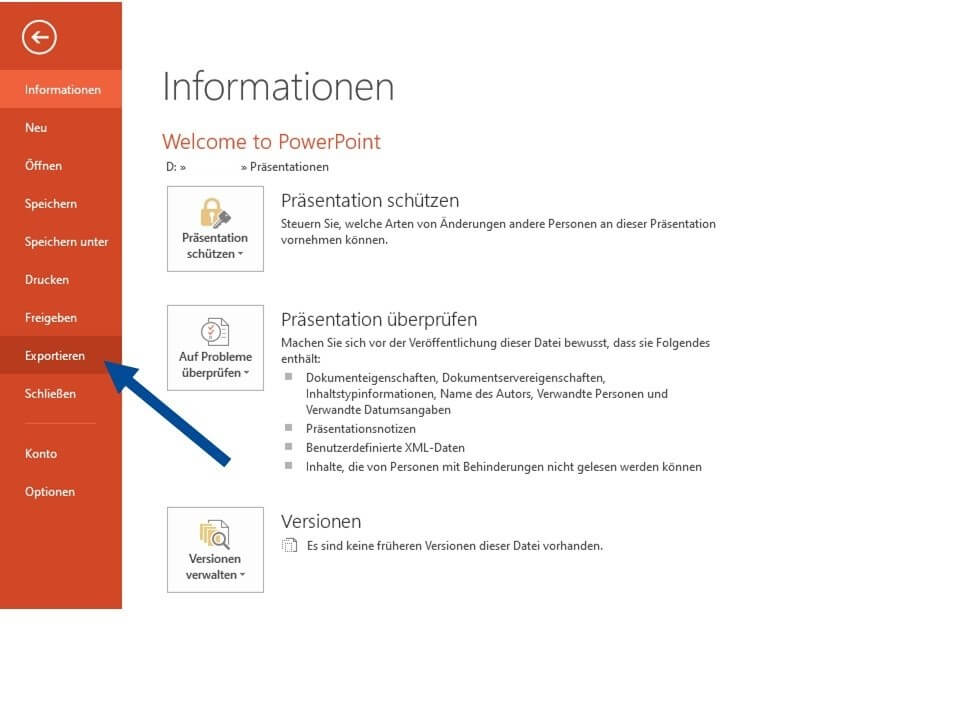 PowerPoint als PDF speichern, Schritt 2