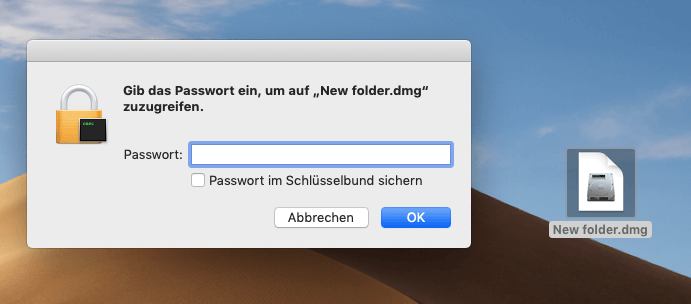 Verschlüsselter Mac-Ordner: Passworteingabe