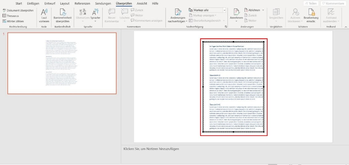 Word-Datei in PowerPoint einfügen: Objekt bearbeiten
