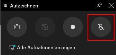 Bildschirmaufnahme Windows 10: Button, über den sich die Mikrofonaufnahme aktivieren lässt
