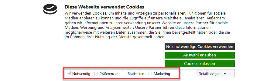 Cookiebot: Cookie-Banner mit Opt-in-Möglichkeit