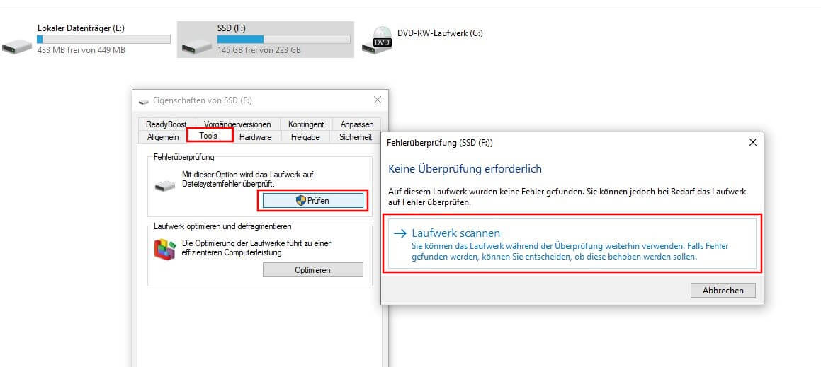 Datenträger-Fehlerüberprüfung in Windows 10