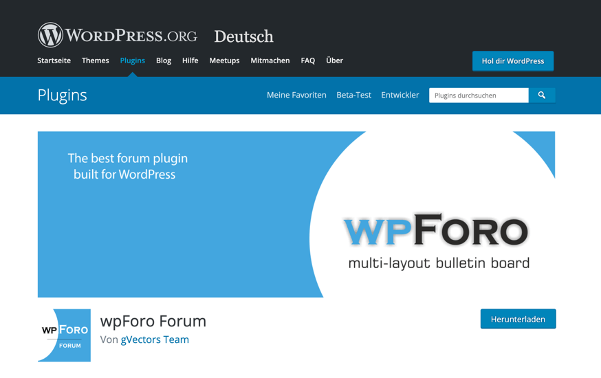 Download-Seite zu wpForo Forum auf WordPress.org