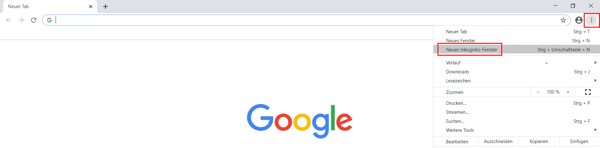 „Drei-Punkte“-Menü in Google Chrome
