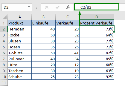 Einfache Prozent-Formel in Excel