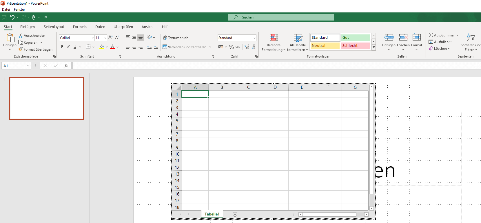 Tabelle in PowerPoint mit Excel-Funktionen 